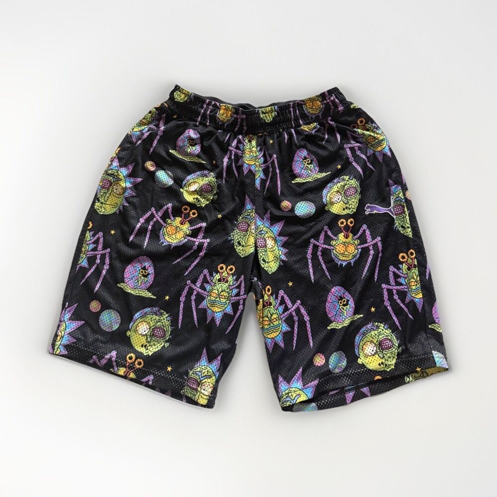 PUMA Rick and Morty Men's Black Mesh Athletic Shorts XL Graphic‎